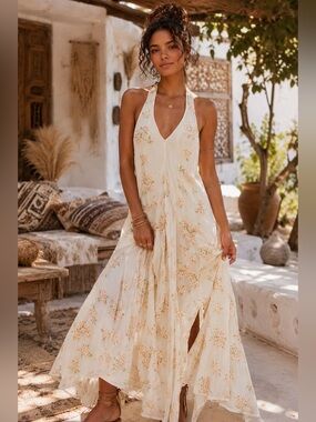 Free People Embroidered Holding On Convertible Maxi Dress Size L